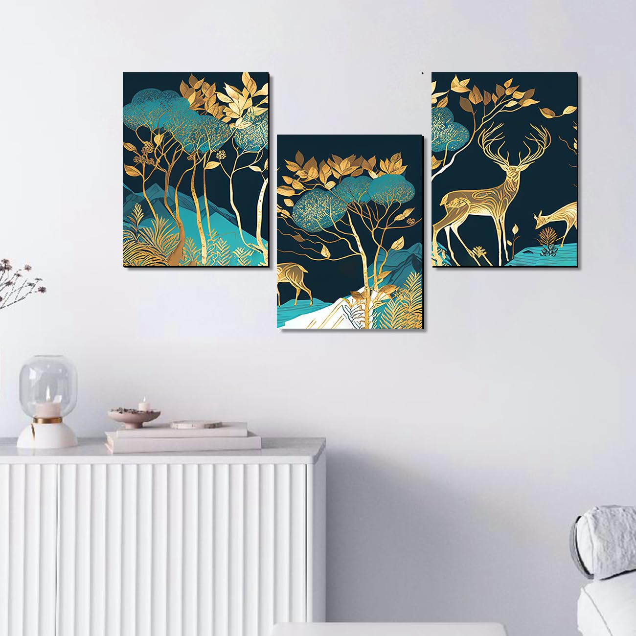 Kotart Green And Golden Deer Paintings Wall Art Mdf Panel Painting For Wall Decoration - Wall Paintings For Living Room, Bedroom